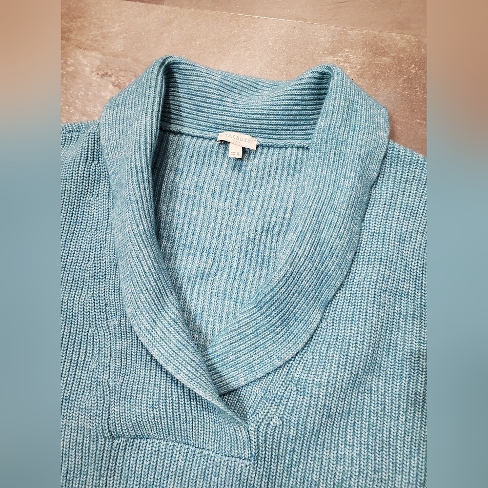 Talbots Shawl Collar Shaker Stitch Pullover. Ribbed. Wool Blend. Oversized L. - Picture 3 of 8